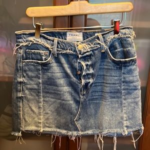 Frame distressed denim skirt, button fly, Size 28